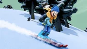 Während Jon und Odie sich in der verschneiten Landschaft vergnügen, hockt der entnervte Garfield frierend in der Hütte.