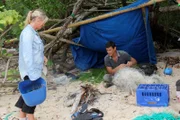 Myke and Ruth building shelter. Intrepid couple Mykel and Ruth Hawke, return with more survival scenarios in the second series of ÔMan, Woman, WildŐ.