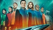 (v.li.): Penny Johnson Jerald (Dr. Claire Finn), Halston Sage (Alara Kitan), Scott Grimes (Lt. Gordon Malloy), Seth MacFarlane (Ed Mercer), Adrianne Palicki (Kelly Grayson), Peter Macon (2. Offizier Bortus), J. Lee (Lt. John LaMarr), Mark Jackson (Wissenschaftsoffizier Isaac).
