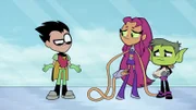 v.li.: Robin, Starfire, Beast Boy