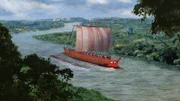 2D CGI einer Liburna auf der Donau.