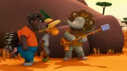Badou und seine Freunde ahmen das Gebrüll der Löwen nach