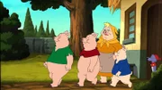 Die drei Schweinchen ziehen bei ihrer Mutter aus.