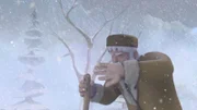 Großvater stapft durch den Schnee.