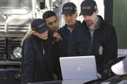 L-R: Ellie Bishop (Emily Wickersham), Nick Torres (Wilmer Valderramma), Leroy Jethro Gibbs (Mark Harmon), Timothy McGee (Sean Murray)