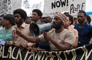Die Gruppe „Mangrove Nine“ bei einer ihrer ersten Demonstrationen.