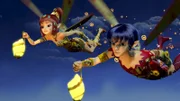 Yuko und Mo fliegen durch den mondhellen Nachthimmel von Centopia.