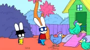 Captain Hase und Superhase sind auf Mission und müssen die entlaufenen Hühner vom Bauernhof wieder sicher in den Stall bringen.