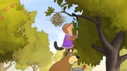 Mit dem Eishockeyschläger holt Bibi gekonnt den Schwarm Bienen vom Baum.