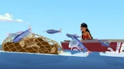 Timeti beobachtet die Fliegenden Fische. Endlich haben sie und ihre Freunde herausgefunden, warum sie verschwunden waren.