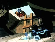 Die Wikinger wollen nicht, dass der Zoll ihre Beute bekommt und verstecken sie in einem Netz unter dem Schiff. Halvar schaut nach, wie viel der Beute noch auf dem Schiff ist.