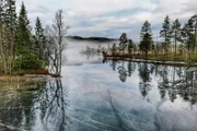 In strengen Wintern frieren die Fjorde schnell zu. Der Grund: Flüsse und Bäche speisen die Fjorde. Diese Süßwasserschicht legt sich wie ein Film über das Meerwasser und gefriert bereits bei 0 Grad Celsius.
