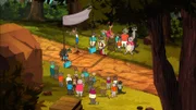 Albert, der Igel und Harald, der Hase auf der Rennstrecke