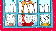 Lou (l.), Simon (M.), Ferdinand (r.) und die anderen Kinder der Klasse bestaunen den plötzlichen Schneefall.