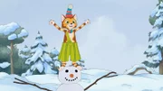 Diese Idee kommt Findus draußen im Wald: Er möchte zu seinem Halbjahresnamenstag als Festessen einen Schneemann aus Reis haben.