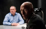 MUNICH, GERMANY - MARCH 07: Actor Detlef Bothe (R) and criminal investigator and profiler Stephan Harbort pose on set during the shooting for the new local production 'Protokolle des Boesen'.