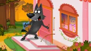 Der Wolf klopft an der Tür der Großmutter.