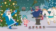 Die Stieftochter feiert mit Väterchen Frost und der Hexe Weihnachten.