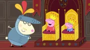 Peppa und George dürfen König und Königin spielen.