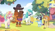 Bluey and Indy decide which pony they want to ride, Buttermilk or Biscuits?