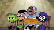 v.li.: Beast Boy, Robin, Cyborg, Raven