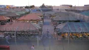 Rooftop view of tent city.