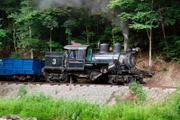Waldbahnlok vom Typ Climax im Tal des Greenbrier Rivers.