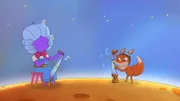 Der Fuchs merkt, dass Musizieren nicht einfach ist.