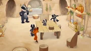 Die Kinder müssen im Bau spielen, weil es draußen sehr kalt ist.