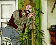 Pettersson bastelt einen Weihnachtsbaum.
