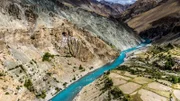 Luftbild eines Kloster in der zu Indien gehörenden Zanskar-Region im westlichen Himalaya.