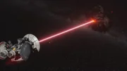 A space probe with a powerful laser blasting a large asteroid - GFX.