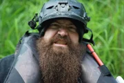 Participant Joseph Fisher grits his teeth for the camera after exiting the limestone mine.