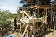 The build team working on the treehouse at Angry Orchard.