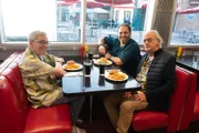 L-R: Diner scene with Bob Gale, Josh and Chris.