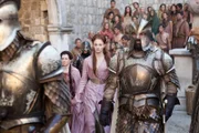 The Royal Party is attacked in the streets HBO's "Game of Thrones" season 2 Tyrion- Peter Dinklage Cersei- Lena Headey Sansa- Sophie Turner Joffrey- Jack Gleeson Hound- Rory McCannMarilyn Trant- Ian Beattie Myrcella- Aimee Richardson Tommen- Callum Wharry High Septon- David Verry Leering Man- Martin Pemberton Leering Man- Reg Wayment Commoner No1- Marka Juraga Commoner No2- TBC