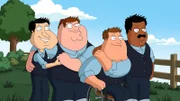 Quagmire (l.) kommt als Pilot an vergünstigte Flugtickets und lädt seine Kumpels (v.r.n.l.) Cleveland, Joe und Peter zu einem Kurztrip nach San Francisco ein ...