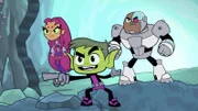 v.li.: Starfire, Beast Boy, Cyborg