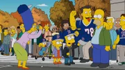 Dass seine Familie(v.l.n.r.) Marge, Maggie, Lisa und Bart wirklich die Springfield Rivalen Boston Americans anfeuert, setzt Homer (r.) unter Schock. Da hilft nur eins: der Familie zeigen, wie furchtbar die Stadt Boston wirklich ist ...