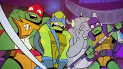 Raphael (l.), Leonardo (2.v.l.), Donatello (r.)