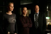 Pictured: (l-r) Connie Nielsen as Detective Dani Beck, B.D. Wong as Dr. George Huang, Dann Florek as Capt. Donald Cragen