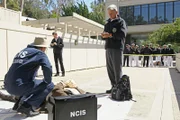 The team is stunned when Gibbs (Mark Harmon, far right with David McCallum, left, and Sean Murray, center), enlists the help of DiNozzo's father to solve a case on "NCIS"