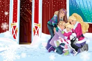 Barbie (re.), Stacey (li.) und Skipper (2.v.li.) haben die kleine Chelsea (2.v.re.) gefunden. Überglücklich machen sie sich auf den Heimweg.