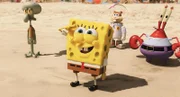 Left to right: Squidward Tentacles, SpongeBob SquarePants, Sandy Cheeks, and Mr. Krabs in THE SPONGEBOB MOVIE: SPONGE OUT OF WATER, from Paramount Pictures and Nickelodeon Movies. SB2-FF-003