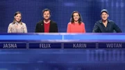 Die Kandidaten (v.l.n.r.) von Team 1: Jasna Fritzi Bauer, Felix Klare, Karin Hanczewski, Wotan Wilke Möhring.