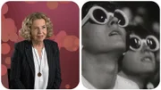 Michaela May schaut alte Aufnahmen der Beatles.