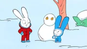 Beim Schneemannbauen kommt Simon (l.) und Franz (r.) die Idee, eine Schneeballschlacht zu veranstalten.