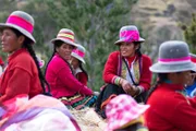Mountain Villagers in traditional clothing, at the Q'eswachaka bridge festival, Peru