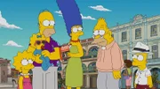Da niemand es schafft, Grampa zu helfen und seine Schmerzen zu lindern, reisen Homer (3.v.l.), Marge (3.v.r.), Lisa (l.) Bart, (r.) und Maggie (2.v.l.) gemeinsam mit ihm nach Kuba ...
