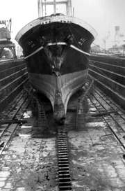 Japanischer Frachter „Yamashiro Maru“. Das Schiff fuhr an 27. Oktober 1964 auf der Themsemündung (Großbritannien) frontal gegen die Steuerbordseite des Frachters „Magdeburg“.